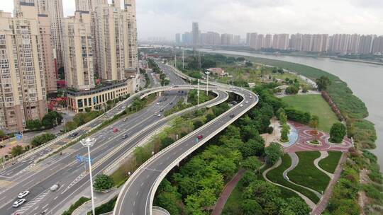 航拍福建泉州城市高架立交桥