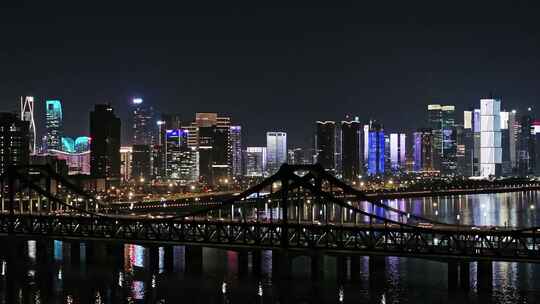 航拍杭州彭埠大桥夜景视频素材模板下载