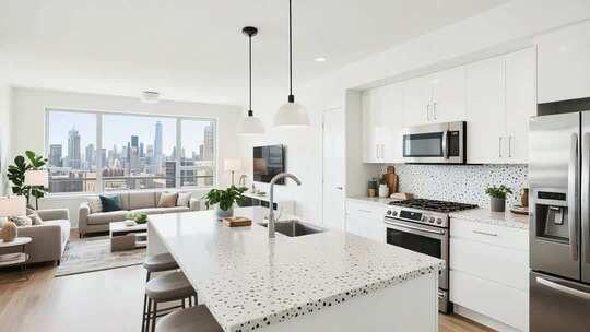 现代风格开放式厨房与客厅素材