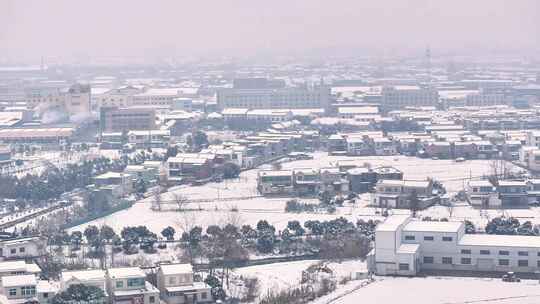 航拍乡镇雪景建筑