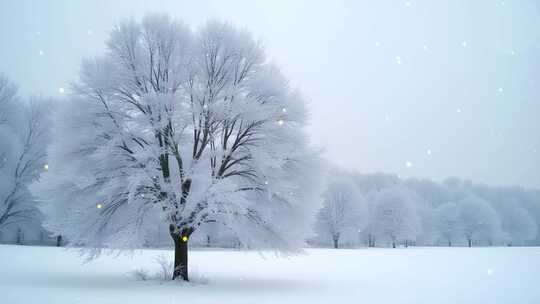 冬季雪树银花雪景4k舞台粒子活动背景