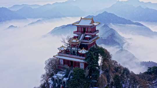 西安南五台景区冬雪雪景