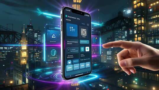 手指点击手机展示科技界面