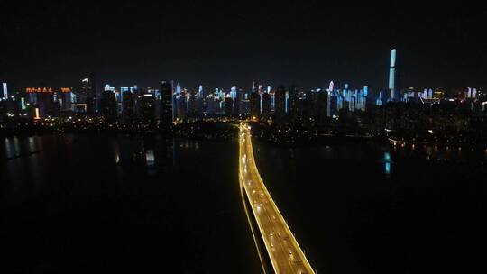 航拍湖北武汉沙湖大桥夜景视频素材模板下载