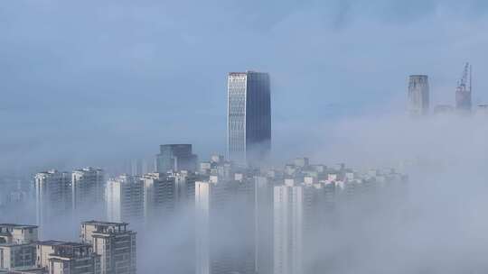 海南海口雾天航拍