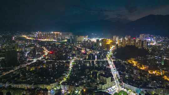 广东云浮城市夜景灯光航拍延时