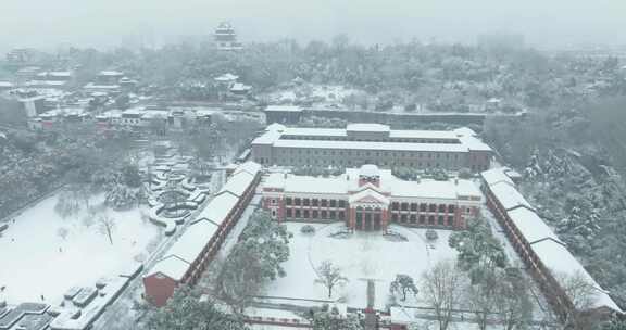 武汉城市地标景点雪景风光