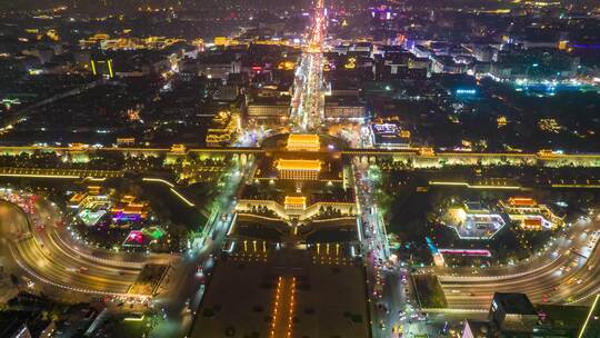 西安永宁门夜景环绕航拍延时8K