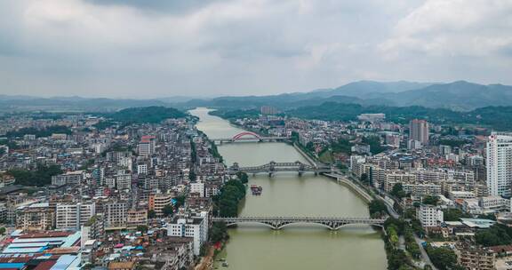 广州增城区增江两岸东门桥延时航拍4k