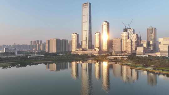 深圳湾1号高档住宅楼清晨航拍视频素材模板下载