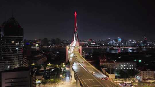 航拍上海杨浦大桥夜景