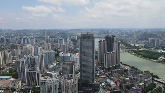 航拍广西南宁城市建设高楼大厦