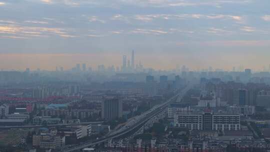 航拍上海城市交通南北高架车流纵横交错