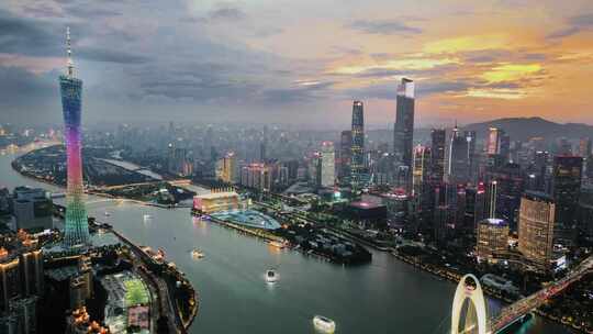 4k广州珠江新城广州塔猎德大桥夜景璀璨城市