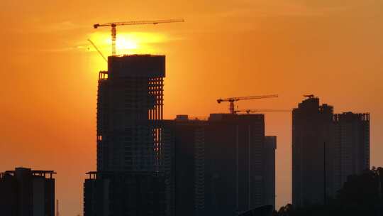 深圳日落城市建筑剪影