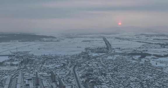 航拍黑龙江哈尔滨城市雪景