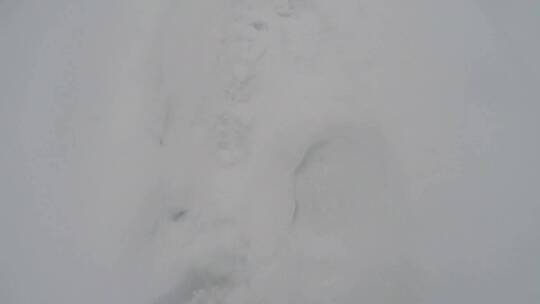 第一视角拍摄在雪地里行走