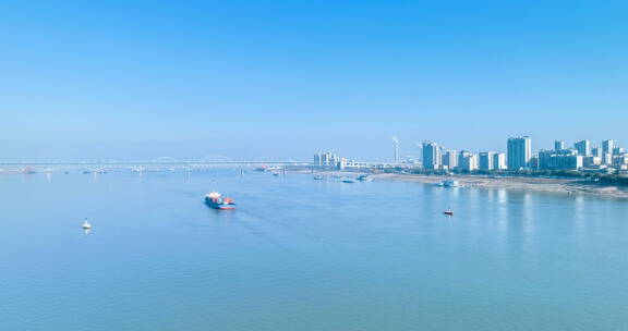江西九江市浔阳江及九江长江大桥航拍延时视频素材模板下载