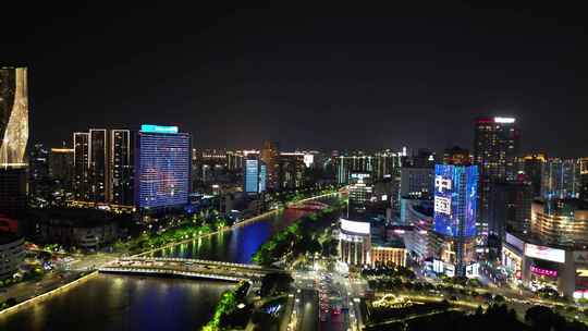 航拍宁波新江桥东门口时代广场夜景视频素材模板下载
