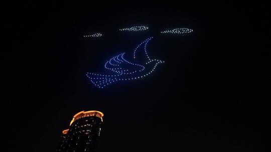青岛红树林无人机灯光秀，城堡灯光幻影秀视频素材模板下载