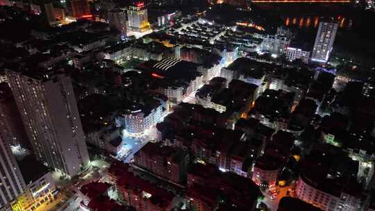 城市小区街道夜景航拍