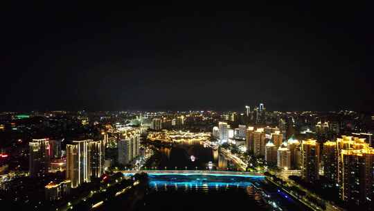 福建福州闽江两岸夜景灯光航拍