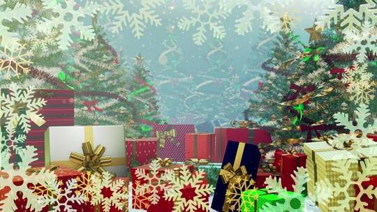 礼物_圣诞树和雪花视频素材模板下载