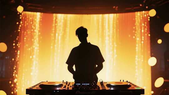 酒吧DJ打碟剪影画面