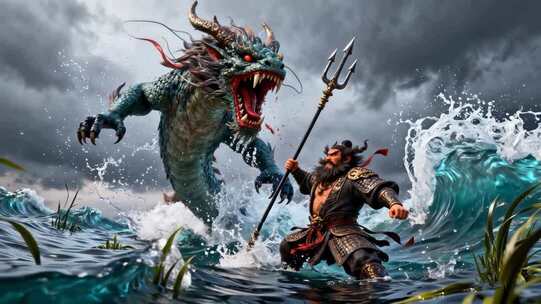 人物与龙海中对峙场景