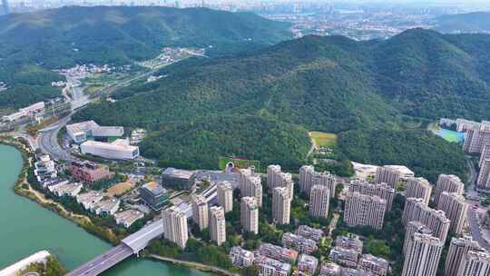 湖南长沙梅溪湖公园风景桃花岭风景区航拍城