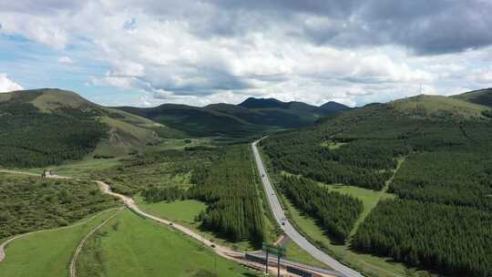 航拍草原公路  草原天路风景 坝上草原