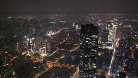 上海夜景航拍虹口区白玉兰广场黄浦区浦东新