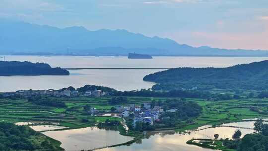 江西九江庐山脚下鄱阳湖村落高空航拍