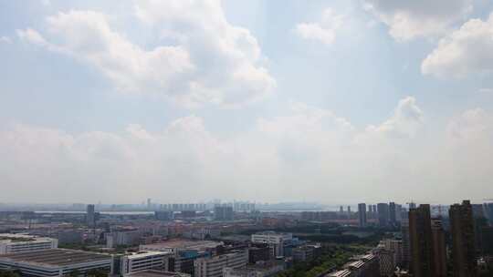 杭州钱塘新区蓝天白云城市景色航拍延时摄影视频素材模板下载