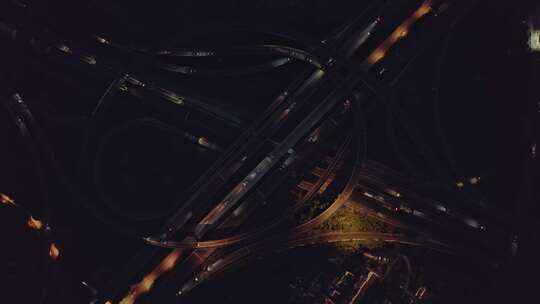 航拍车辆行驶城市高速公路夜景