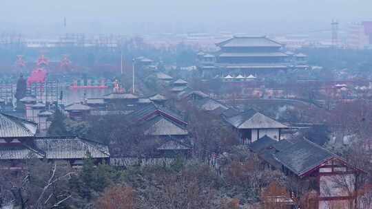 河南商丘火神台景区雪天航拍