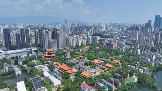 福州西禅古寺航拍城市寺庙古建筑景观风景