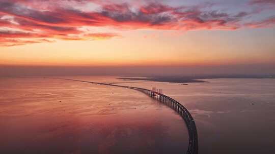 青岛胶州湾跨海大桥夜景航拍