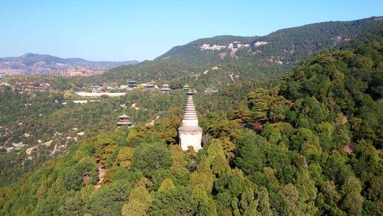 航拍太原天龙山观音塔滑动变焦画面