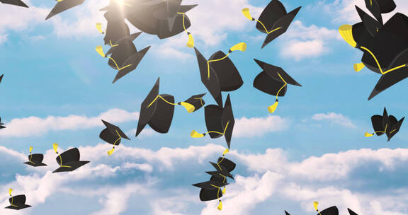 毕业帽落在蓝天下的动画