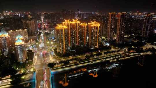 福州台江区中洲岛夜晚夜景航拍福建闽江城市