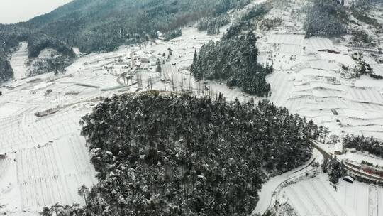 金华罗店盘前村雪景风光4K航拍视频素材模板下载