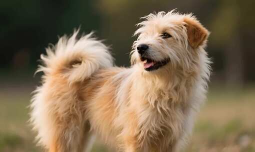 户外毛发蓬松的狗特写