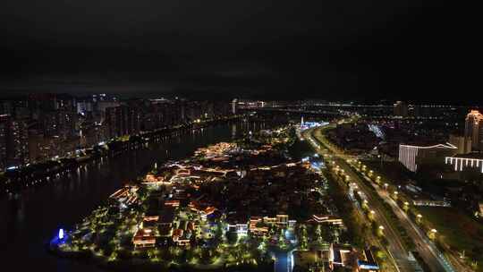 漳州龙江岁月南江滨夜景航拍城市建筑风光