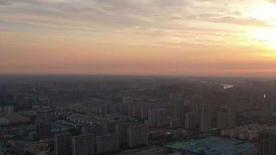 城市黄昏全景鸟瞰高楼建筑景象