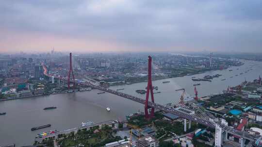 上海杨浦大桥车流航拍延时4K