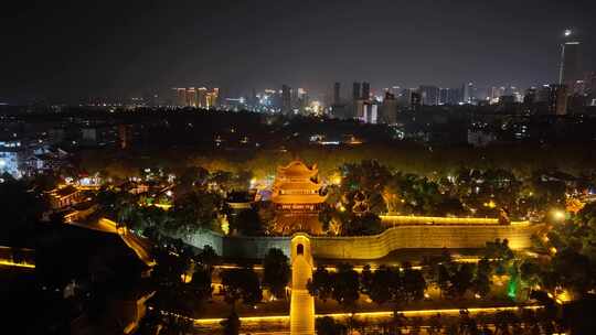 湖南岳阳楼江南名楼夜景航拍