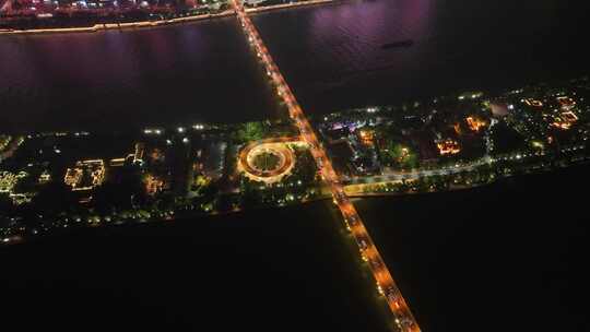 长沙橘子洲大桥夜景航拍夜晚湘江大桥风光