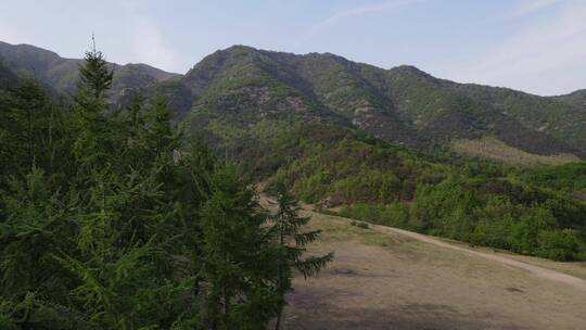 春天的山峦里航拍山谷大景