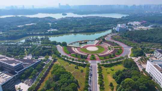 江西南昌大学前湖校区校园航拍风景风光素材